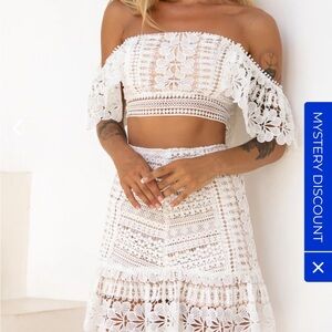 TALLULAH RUFFLE HEM CROCHET SKIRT AND TOP - WHITE
